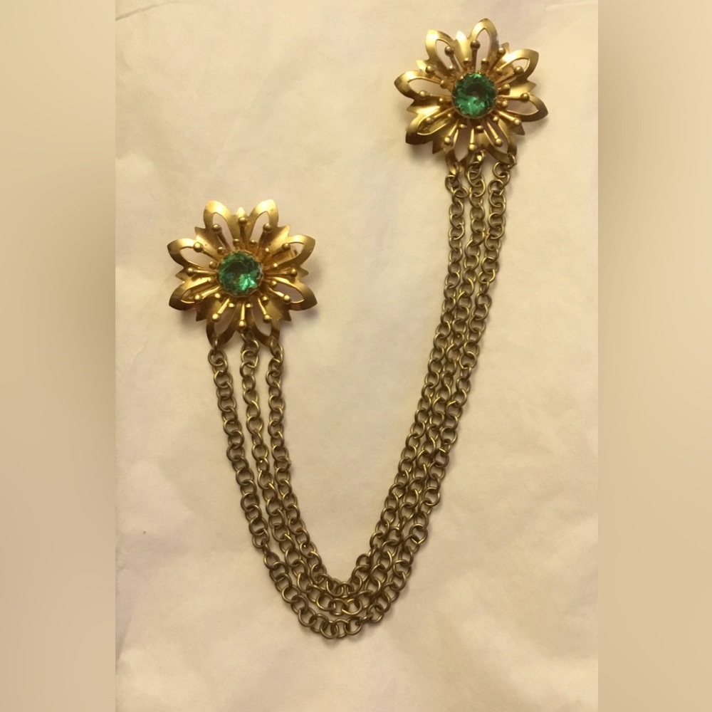 Vintage 40s - 50s Rhinestone Flower Sweater Duette Pin Closure Cardigan